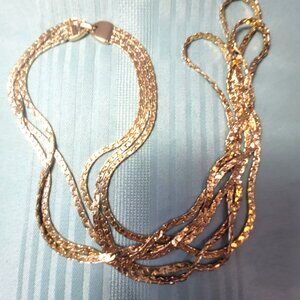 Vtg D'Orlan Triple Strand Necklace 30" Gold Plated Flat Link Signed Canada 1980s